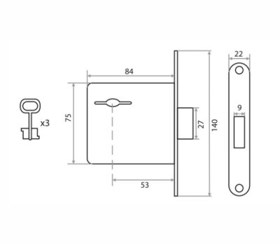 На картинке «Замок врезной Vrata ЗВ8-4 сувальдный без защелки, цинк»