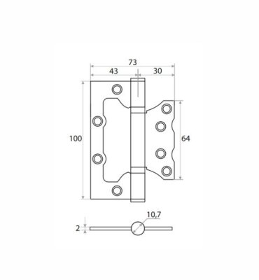 На картинке «Петля накладная Vrata 100х75х2,0 без врезки, б/к, графит»