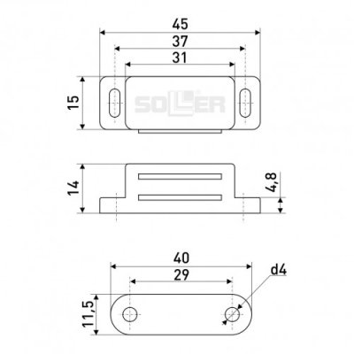 На картинке «Магнит мебельный L-45 h-14 мм коричневый»