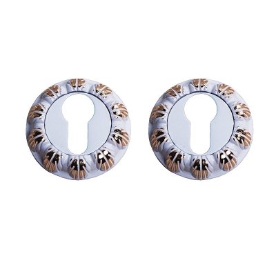 На картинке «Накладка на цилиндр "Trodos" ET04-AL WW/PB "эмаль" белый/золото»