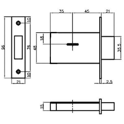 На картинке «Замок врезной ЗВ 8-800 "ЗуберСувальда" 3 ключа,  прямоугольный корпус, хром (под KALE 105 F) »