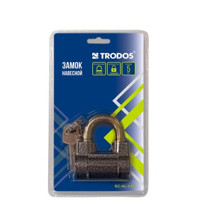 На картинке «Замок навесной Trodos BC-AL-4-60 алюминий, шагрень серый, блистер»