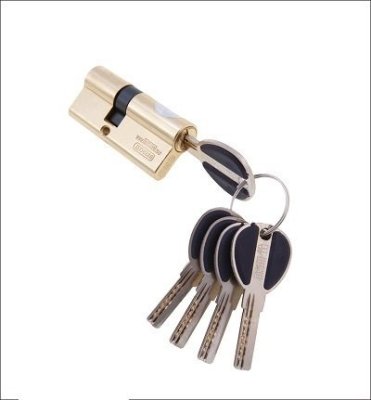 На картинке «Механизм цилиндровый "MSM Латунь" ЦМП 70-5К 5 перфоключей, золото (PB)»