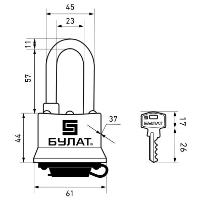 На картинке «Замок навесной БУЛАТ ВС 0350-01 всепогодный 5кл. d=11мм »