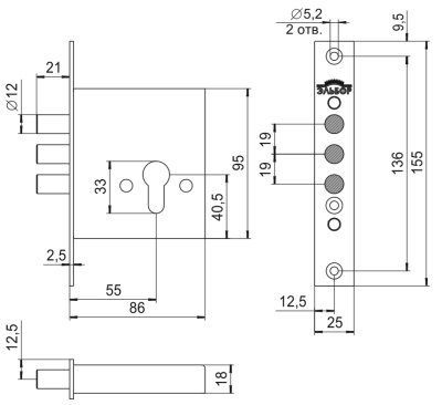 На картинке «Замок врезной "Эльбор Кремень" 1.03.03.»