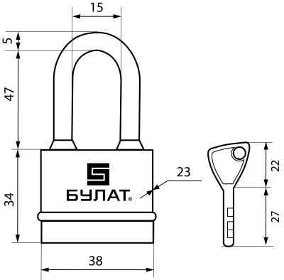 На картинке «Замок навесной БУЛАТ ВС 3-Н35-01 ПЛ всепогодный 5кл. d=5мм »