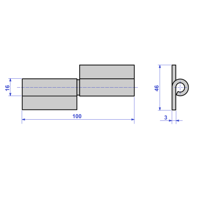 На картинке «Петля гаражная универсальная на площадке 100х16 без покрытия»