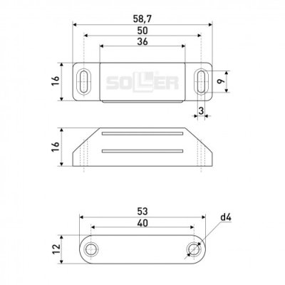На картинке «Магнит мебельный L-60 h-15 мм коричневый»