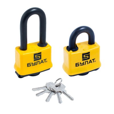 На картинке «Набор замков навесных БУЛАТ ВС 0350/0350-01 62мм под один ключ 2шт.»