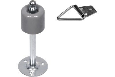 На картинке «Ограничитель дверной напольный 140мм с фиксатором серый»