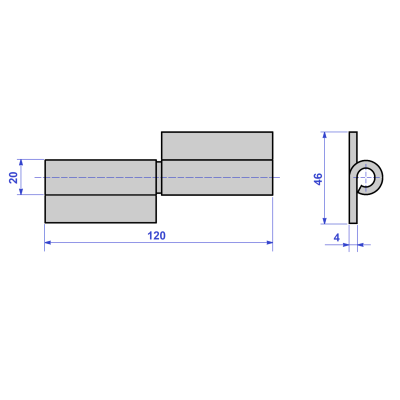 На картинке «Петля гаражная универсальная на площадке 120х20 без покрытия»