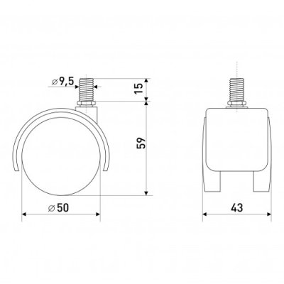 На картинке «Опора колесная со штырем резьба М10 SOLLER 50 мм»