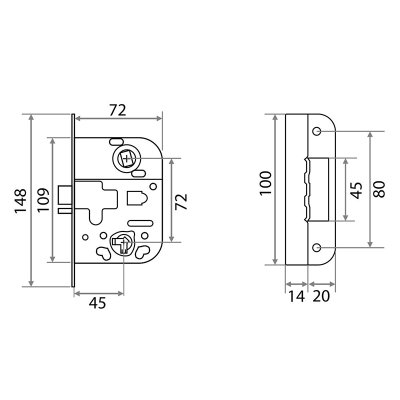 На картинке «Корпус замка 2014 санузловый без ответной планки, хром»