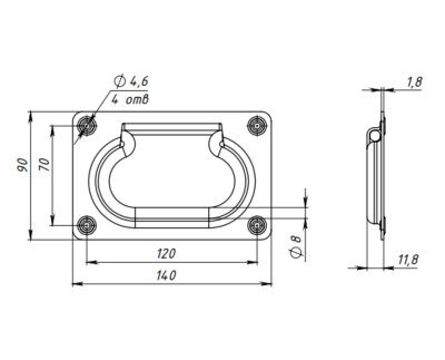 На картинке «Ручка откидная 140*90 (скрытая) цинк М-К»