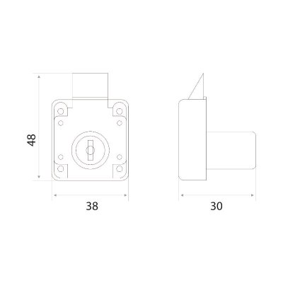 На картинке «Замок мебельный № 338 автомат хром, 2 пластик ключа»