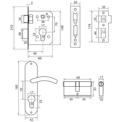 На картинке «Замок врезной "Trodos" ЗВ70-L/106 AB, бронза»