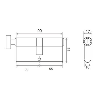 На картинке «Механизм цилиндровый "Trodos Латунь"ЦМВП 90 (55х35)-5К 5 перфоключей/вертушка, хром (CP)*»