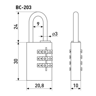 На картинке «Замок навесной кодовый SOLLER ВС203 латунь »