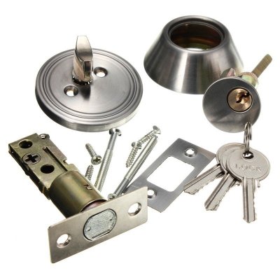На картинке «Замок врезной "Deadbolt-101 К-19 Широкий" 5 ключей-вертушка, никель (60-70мм)»