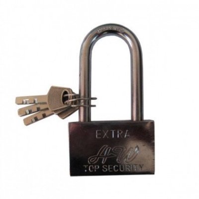 На картинке «Замок навесной"Extra"ВС-30L прямоугольный, дл.дужка, хром, 3 финских ключа»