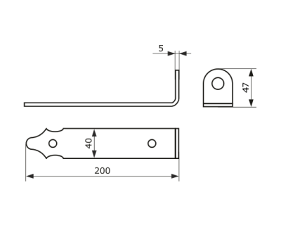 На картинке «Проушина угловая 200х45х40х5мм "Домарт" чёрная »