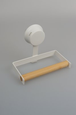 На картинке «Держатель для полотенец белый, металл/бамбук на присоске W7837-3»