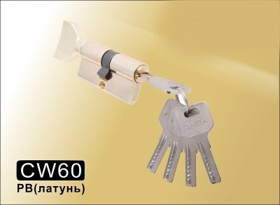 На картинке «Механизм  цилиндровый перфорированный ключ-вертушка СW60 мм DAMX PB (Полированная латунь)»