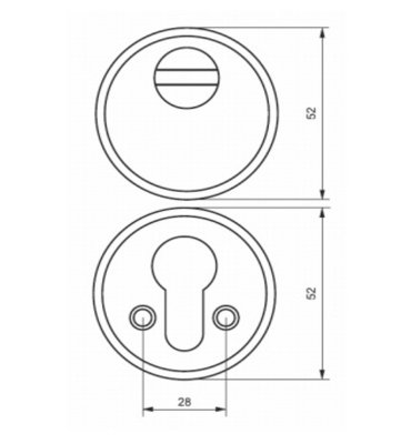 На картинке «Броненакладка накладная "Цилиндровая" (D-52мм) цинк (2 болта, 2 накладки-наруж/внутр) »