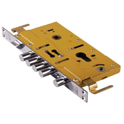 На картинке «Корпус врезного замка "2524-4Р Автомат" 4 круглых ригеля+задвижка, правый (BZ-2002R)»